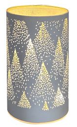 Svítící skleněný válec se stromy – bílý, 15 x 9 cm, teplá bílá, 10 LED, časovač