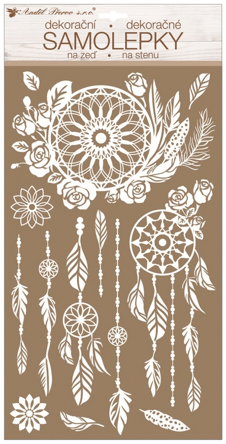 Samolepky na zeď bílý lapač snů s glitry 24 x 47,5 cm