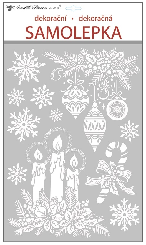 Samolepky bílé s glitry 50x30 cm, svíčky