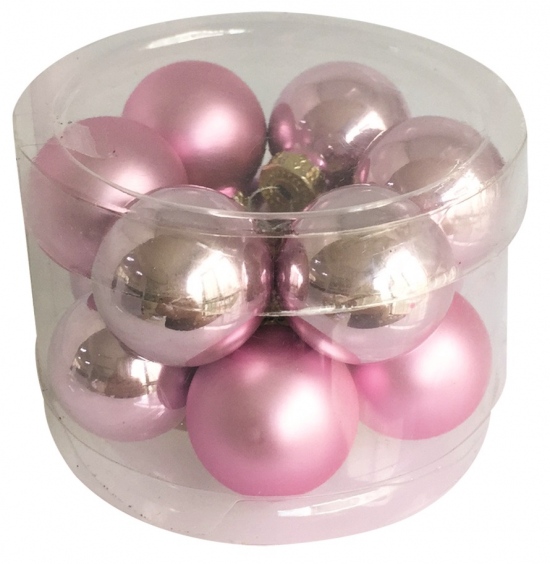 Sada skleněných baněk světle růžová 2,5 cm, 12 ks 