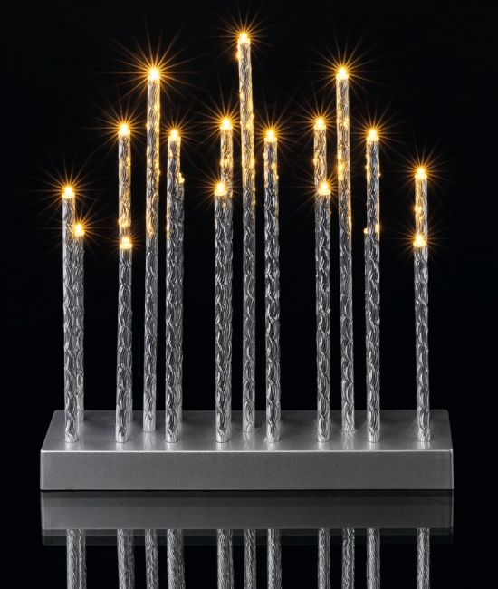 Osvětlení svícen plastový stříbrný 25 x 28,5 cm, 19 LED, teplá bílá