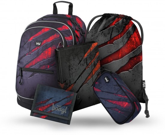 Baagl set 5 Core Láva: batoh, penál, sáček, desky, peněženka