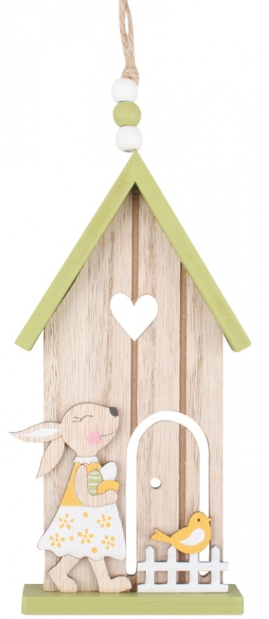 Domeček se zajíčkem zelený na zavěšení 16 cm