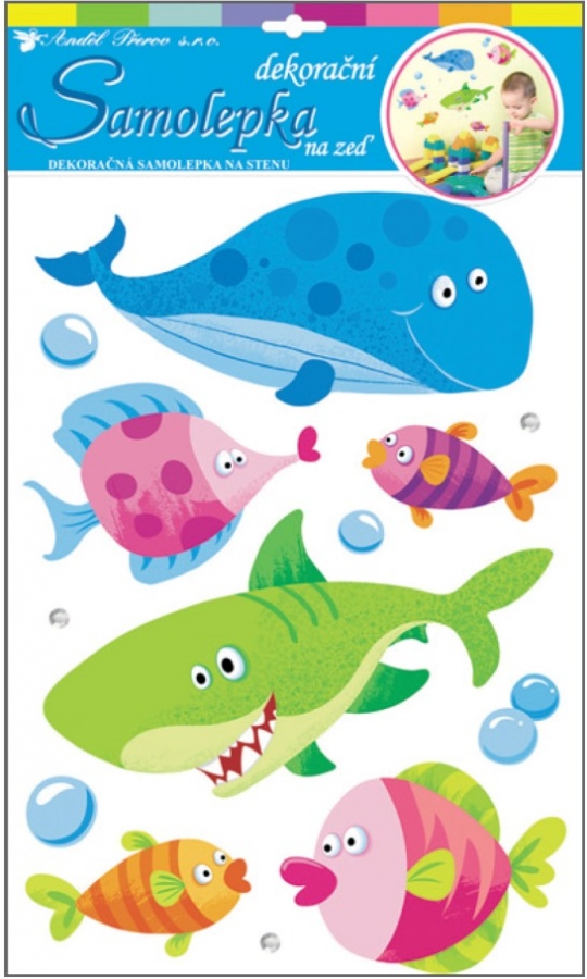 Samolepky na zeď 3D ryby z tvrdého papíru 41x29cm