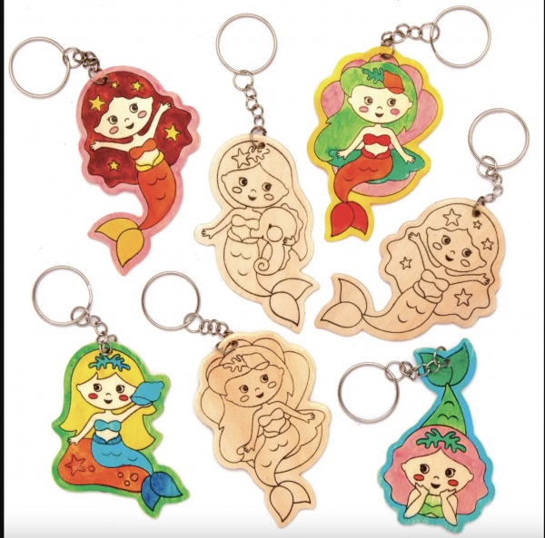 Dřevěné přívěšky na klíče - mořské víly (10ks) AT698