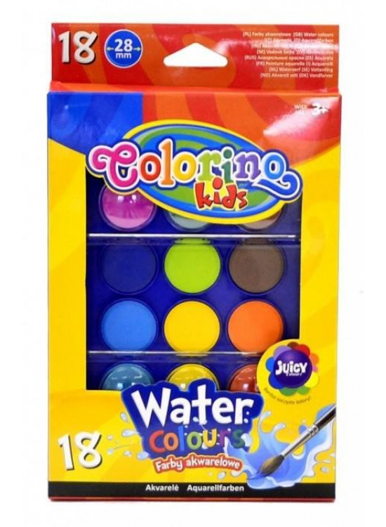 Colorino Vodové barvy velké pozdro 18 barev se 2 štětci