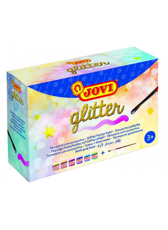 Levně JOVI sada temperové barvy glittrové 6x55ml v kelímku + štětec