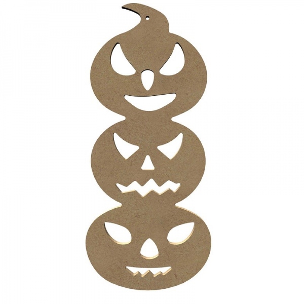 Dřevěný výřez k dekoraci Gomille závěsný, 14 x 31 cm – tři dýně na sobě