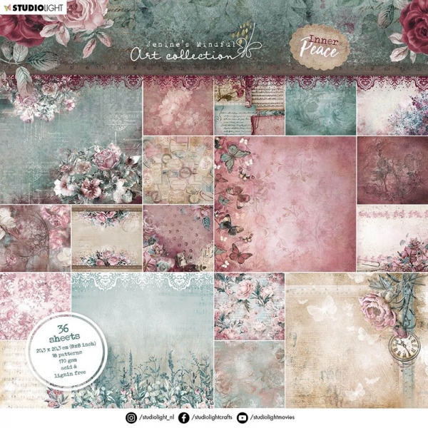 Blok scrapbookových papírů Studio Light, 20,3 x 20,3 cm – Inner Peace – přírodní motivy