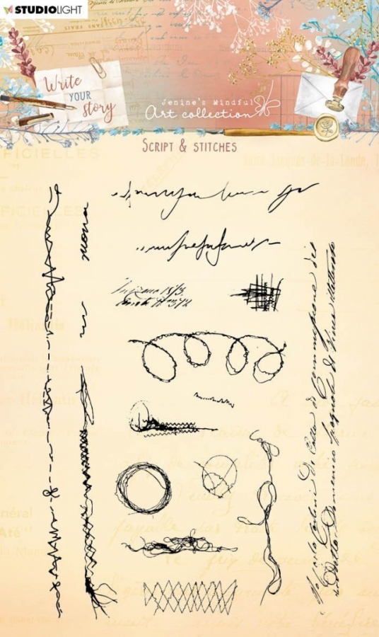 Gelová razítka Studio Light Write Your Story, A6 (17 ks) - klikyháky a psací písmo