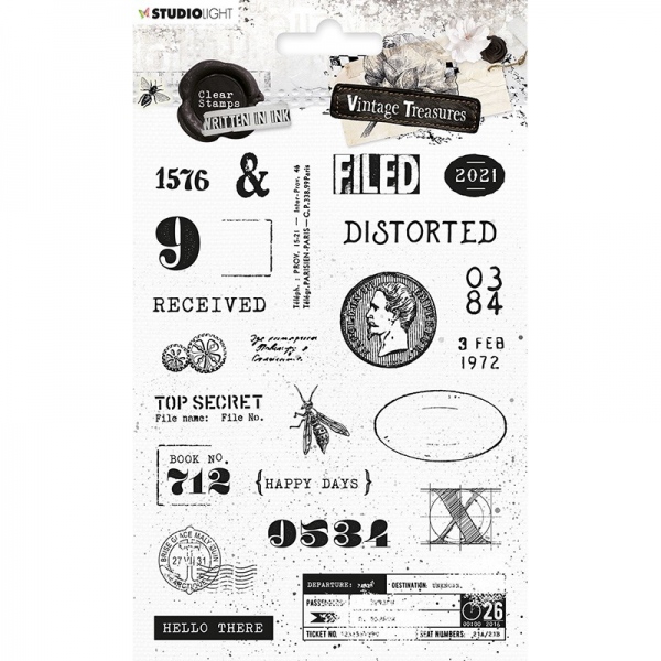 Levně Gelová razítka Studio Light Vintage Treasures, A5 (24 ks) – nápisy