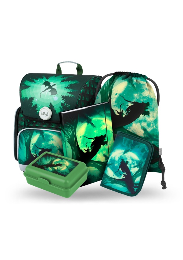 BAAGL SET 5 Ergo Drak: aktovka, penál, sáček, desky, box