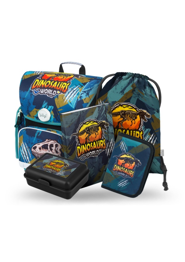 BAAGL SET 5 Ergo Dinosaurs World: aktovka, penál, sáček, desky, box