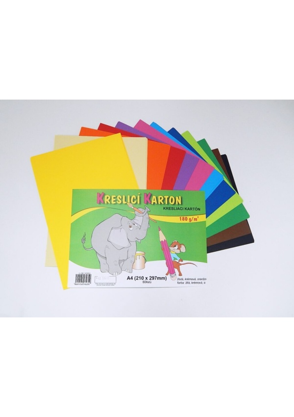 Levně Karton kreslící barevný A4/60/180g - mix 12 barev