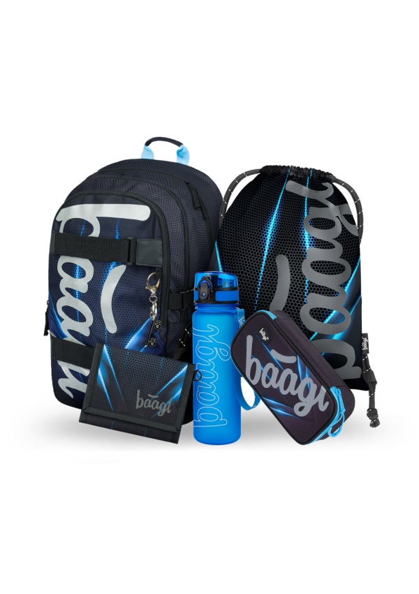 BAAGL SET 5 Skate Bluelight: batoh, penál, sáček, láhev, peněženka