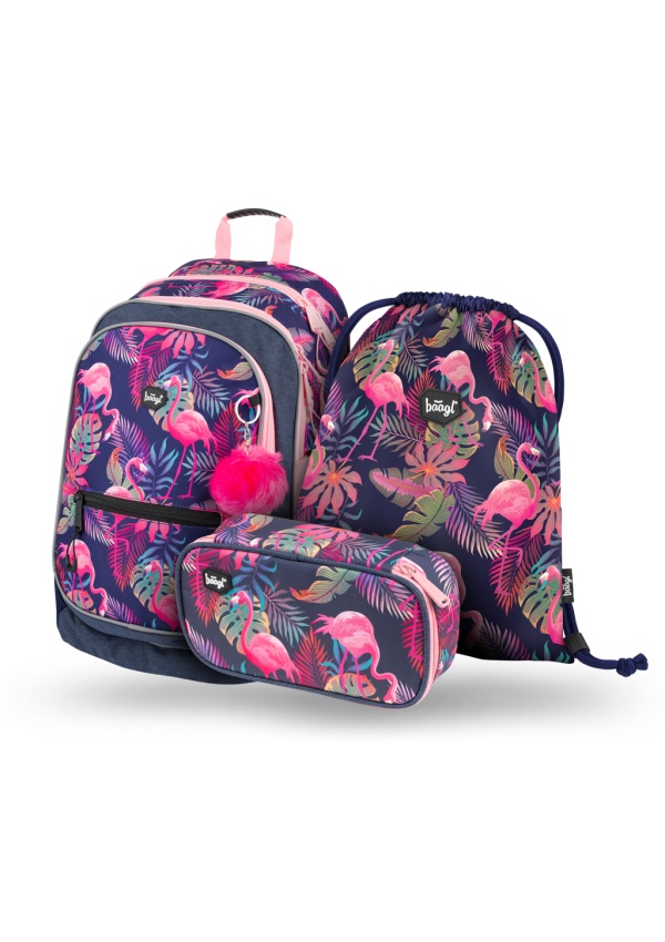 BAAGL SET 3 Flamingo: batoh, penál, sáček ver. 2