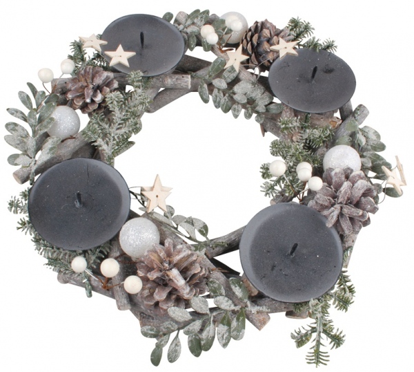 Adventní svícen věnec s bílými kuličkami 23 cm