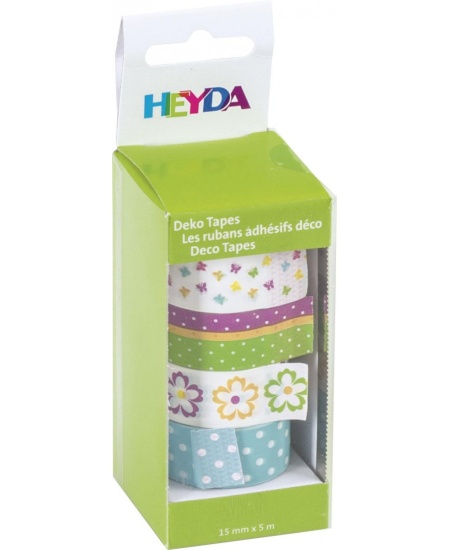 HEYDA samolepící washi papírové pásky - sada kytičky 1,5 cm x 5 m ( 4 ks )