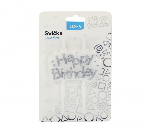 Levně Svíčka HAPPY BIRTHDAY stříbrná LUMA