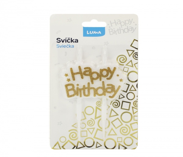 Levně Svíčka HAPPY BIRTHDAY zlatá LUMA