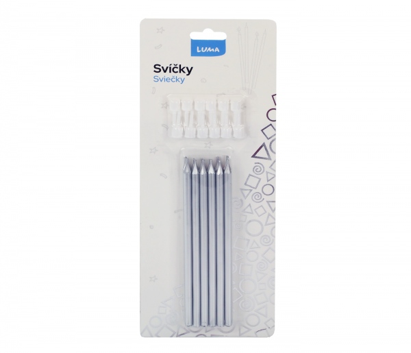 Svíčka 12ks, PARTY stříbrná LUMA