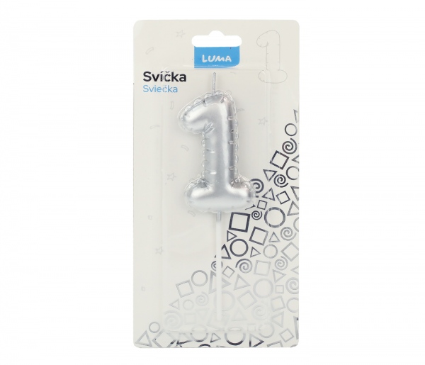 Levně Svíčka č. 1 balónek STŘÍBRNÝ LUMA