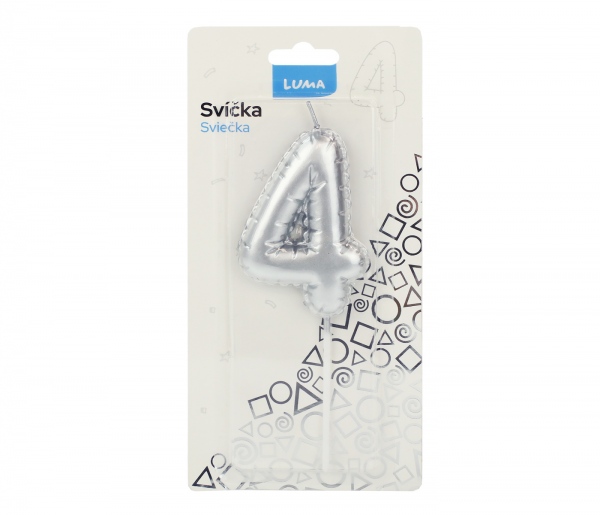 Levně Svíčka č. 4 balónek STŘÍBRNÝ LUMA