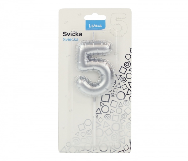 Levně Svíčka č. 5 balónek STŘÍBRNÝ LUMA
