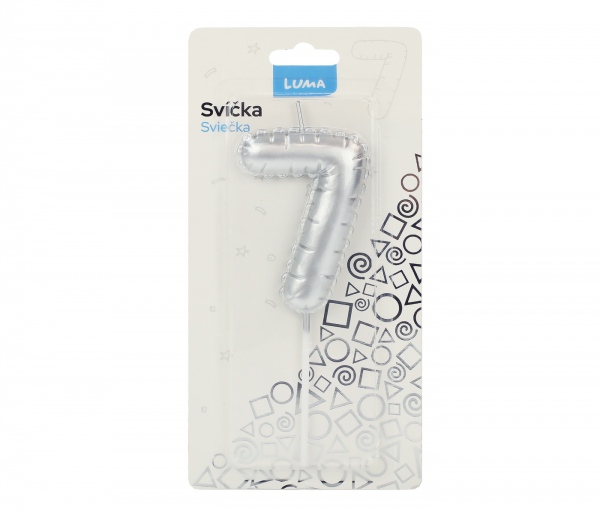 Levně Svíčka č. 7 balónek STŘÍBRNÝ LUMA