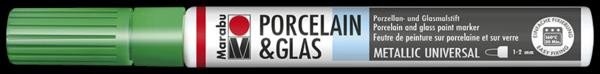 Marabu Popisovač na sklo/porcelán 1-2 mm - metalický zelený