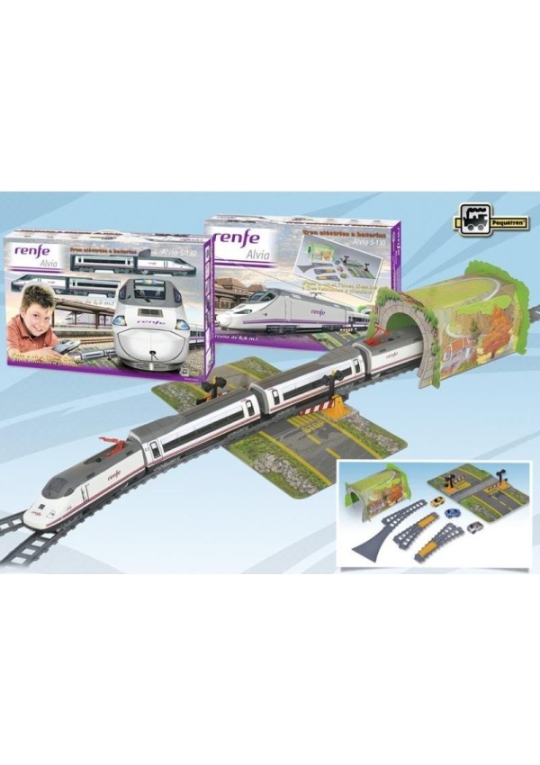 Vysokorychlostní vlak Renfe Alvia S-130 s tunelem a přejezdem