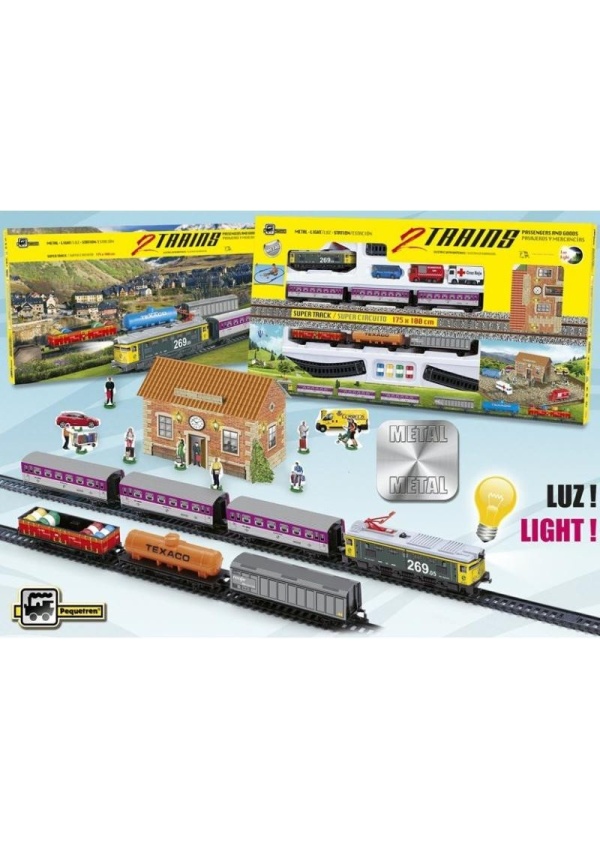 Kovový vlak (2v1) se dvěma soupravami vozů - 3 osobními a 3 nákladními vozy