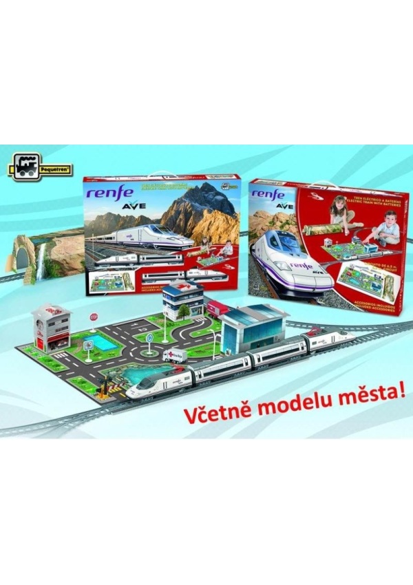 Vysokorychlostní vlak Renfe Ave s modelem města a horským tunelem