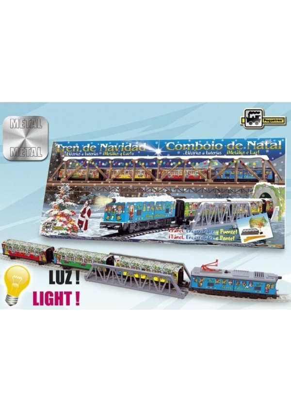 Vánoční vlak se světlem, mostem a tunelem