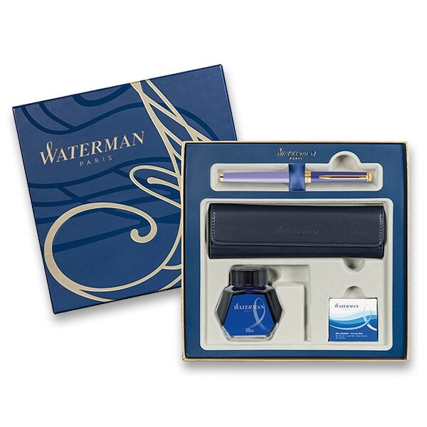 Waterman Hémisphre Colour Blocking Purple GT plnicí pero, dárková kazeta s pouzdrem, inkoustem, konvertorem a bombičkami