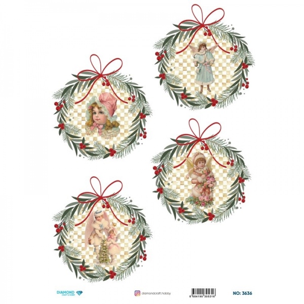 Rýžový papír, A4 - Andělské Vánoce, 4 věnce II.