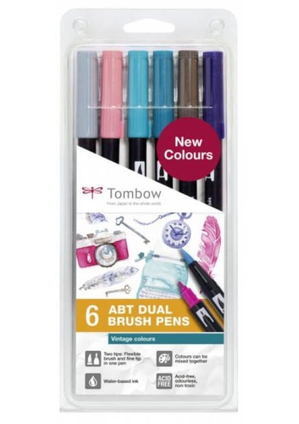 Levně Tombow Oboustranný štětcový fix ABT - Vintage colours 6 ks