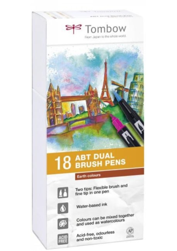 Levně Tombow Oboustranný štětcový fix ABT - Earth colours 18 ks