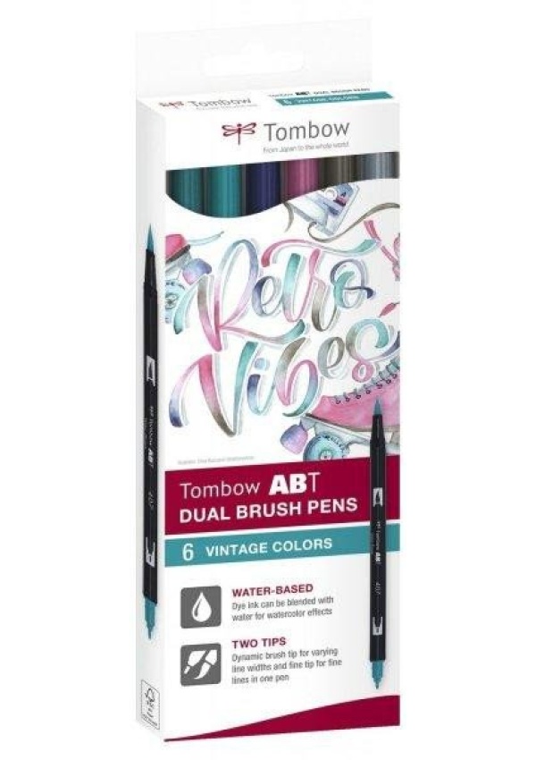 Tombow ABT Dual Pen Brush Sada oboustranných štětcových fixů - Vintage colours 6 ks