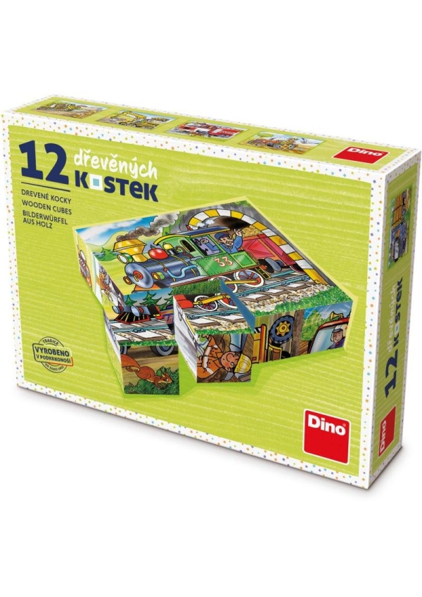 Mašinka - Dřevěné kostky 12 ks