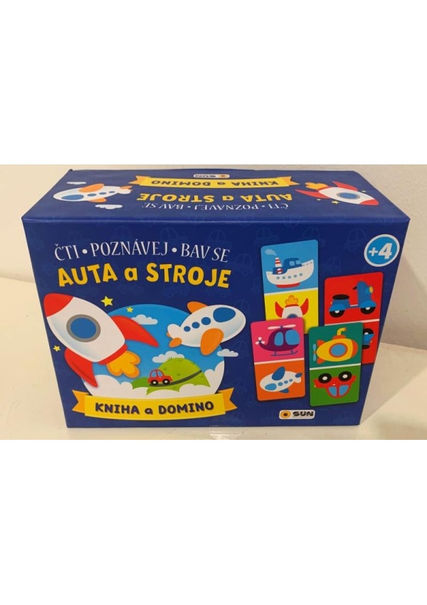 Kniha a Domino Auta a stroje - čti, poznávej, bav se!