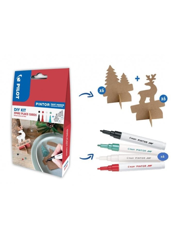 PILOT Pintor Fine Kreativní sada akrylových popisovačů 0,9-1,5mm - XMAS 4 ks + jmenovky 12 ks
