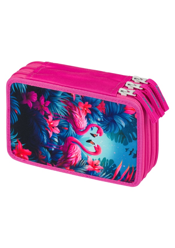 BAAGL Školní penál třípatrový Plameňáci