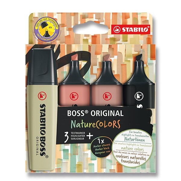Levně Zvýrazňovač Stabilo Boss Original Nature Colors sada, 4 barev