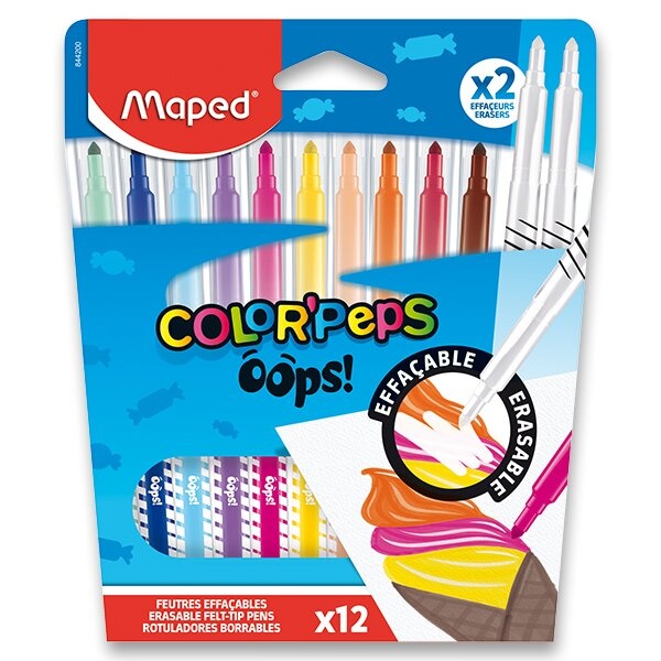 Levně Dětské fixy Maped Color'Peps Oops sada 12 barev + 2 zmizíky