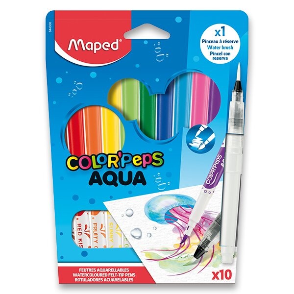 Levně Dětské fixy Maped Color'Peps Aqua sada 10 barev + vodní štětec