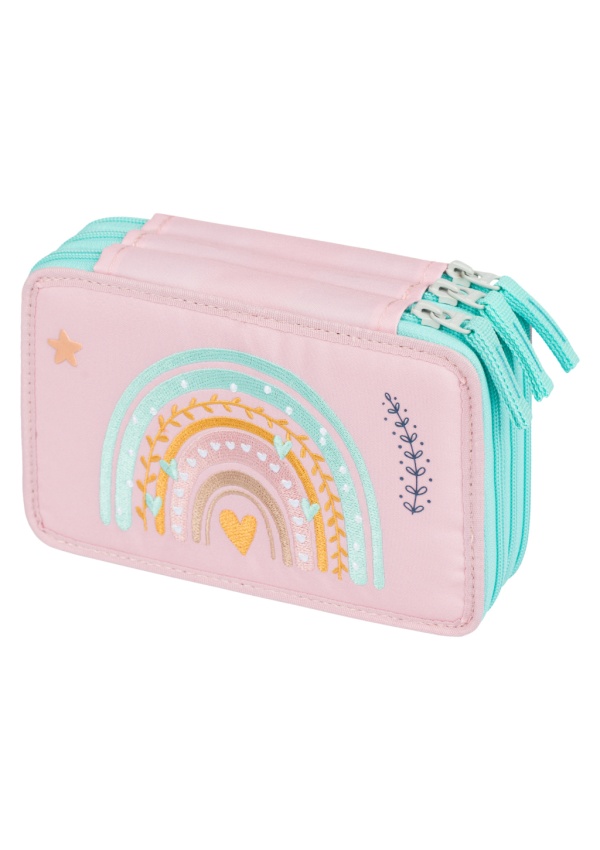 BAAGL Školní penál třípatrový Duha růžový
