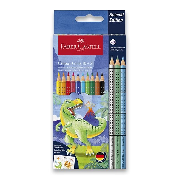 Levně Pastelky Faber-Castell Colour Grip Dinosaurus souprava, 13 ks
