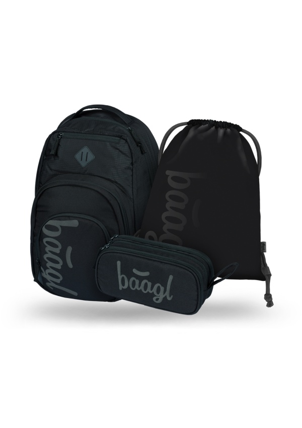 Levně BAAGL 3 SET Coolmate Black: batoh, penál, sáček