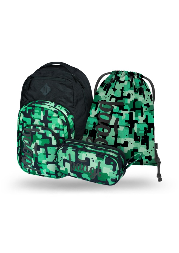 Levně BAAGL 3 SET Coolmate Green: batoh, penál, sáček